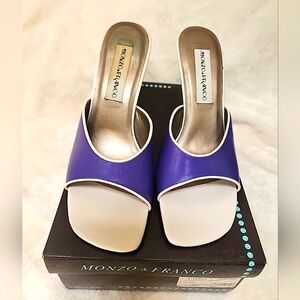 New Women's Monzo & Franco Purple Leather Wedge Slides- Size 8M